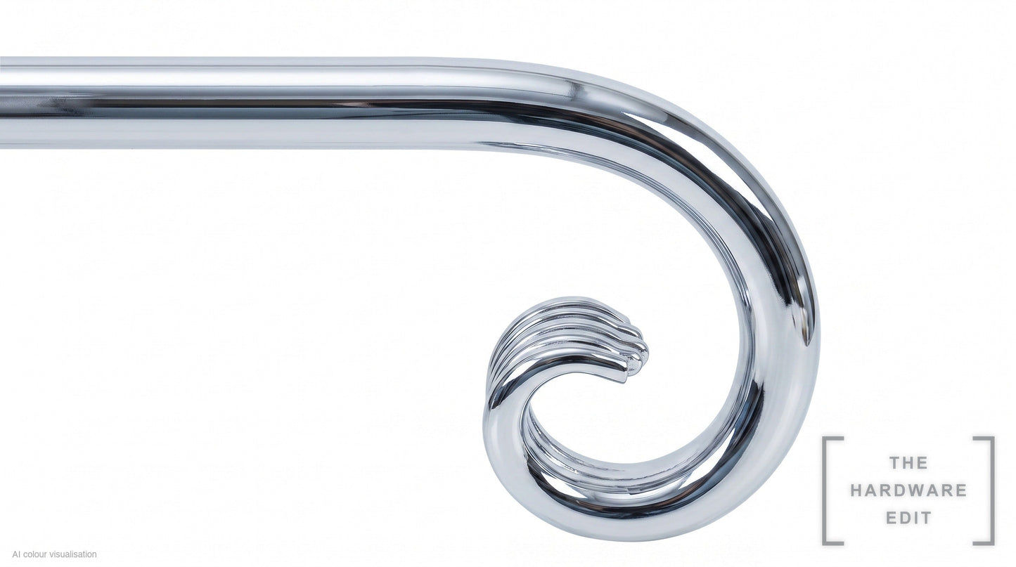 Curl finial – Chrome (AI colour visualisation)