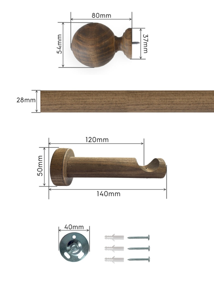 Laura Ashley Mitchell 28mm Wooden Eyelet Curtain Pole, Light Chestnut