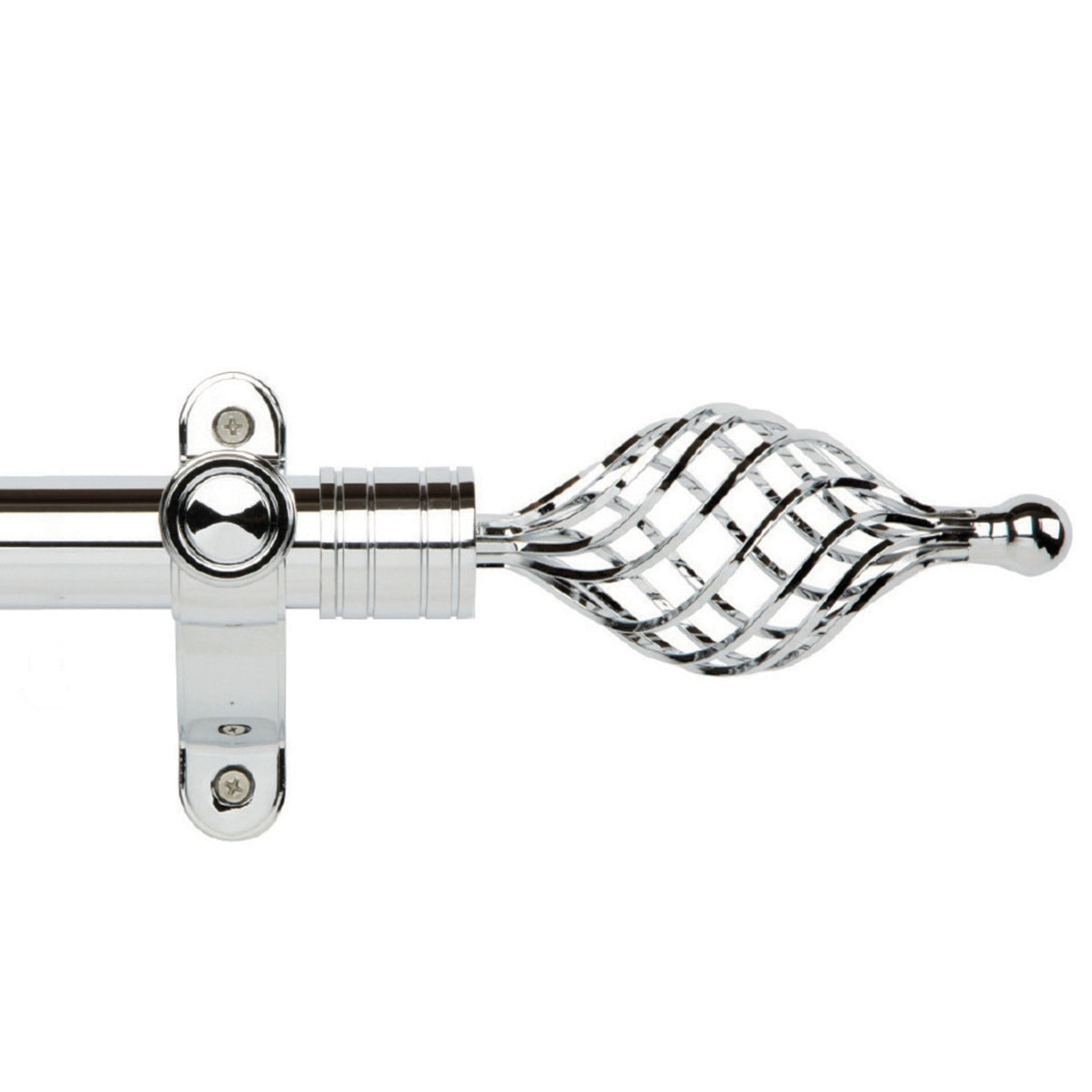 Hallis Galleria Metals eyelet curtain pole, Twisted Cage finial, Chrome