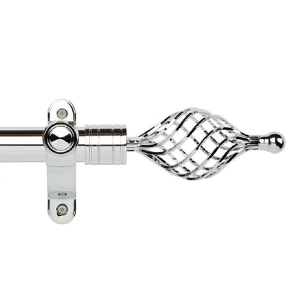 Hallis Galleria Metals eyelet curtain pole, Twisted Cage finial, Chrome