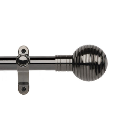 Hallis Galleria Metals eyelet curtain pole, Ribbed Ball finial, Black Nickel