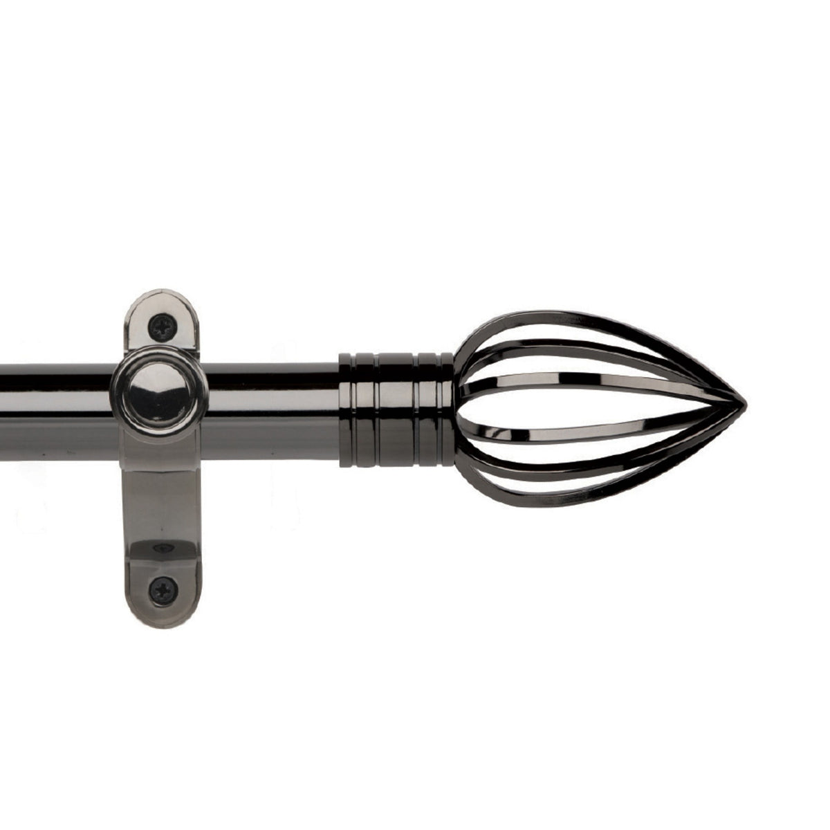Hallis Galleria Metals eyelet curtain pole, Caged Spear finial, Black Nickel