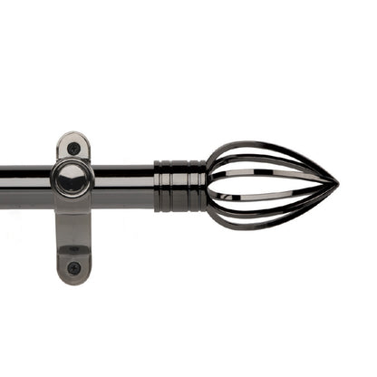 Hallis Galleria Metals eyelet curtain pole, Caged Spear finial, Black Nickel