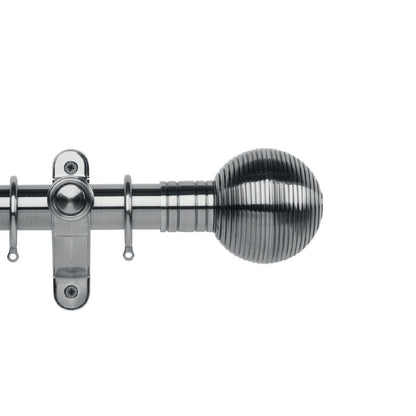 Hallis Galleria Metals Galleria Metals 35mm Ribbed Ball Pole Set Brushed Silver