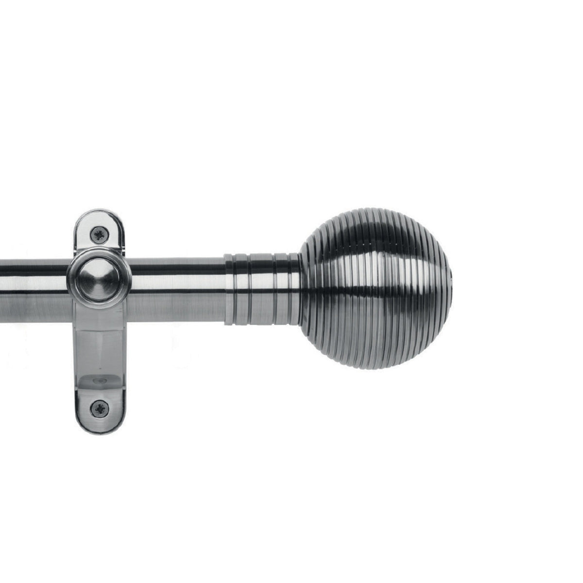 Hallis Galleria Metals eyelet curtain pole, Ribbed Ball finial, Brushed Silver