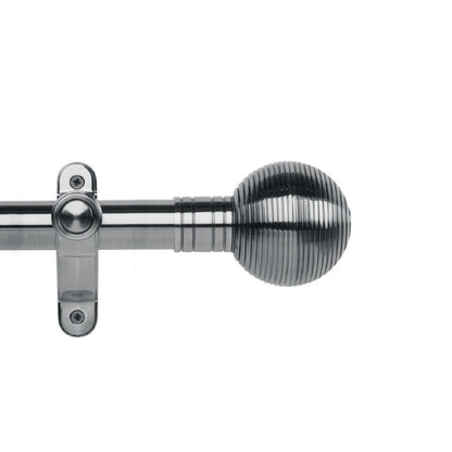 Hallis Galleria Metals eyelet curtain pole, Ribbed Ball finial, Brushed Silver