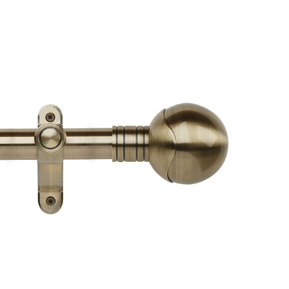 Hallis Galleria Metals eyelet curtain pole, Orb finial, Burnished Brass