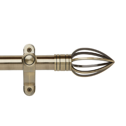 Hallis Galleria Metals eyelet curtain pole, Caged Spear finial, Burnished Brass