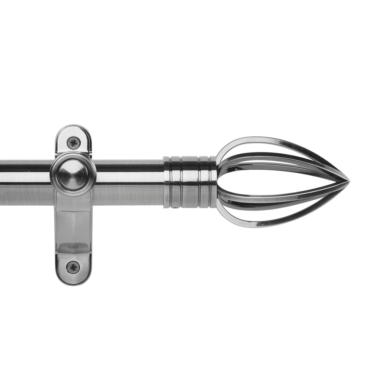 Hallis Galleria Metals eyelet curtain pole, Caged Spear finial, Brushed Silver