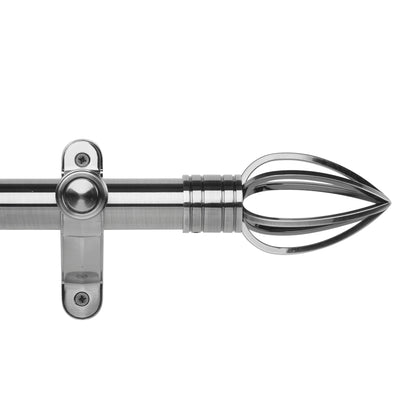 Hallis Galleria Metals eyelet curtain pole, Caged Spear finial, Brushed Silver