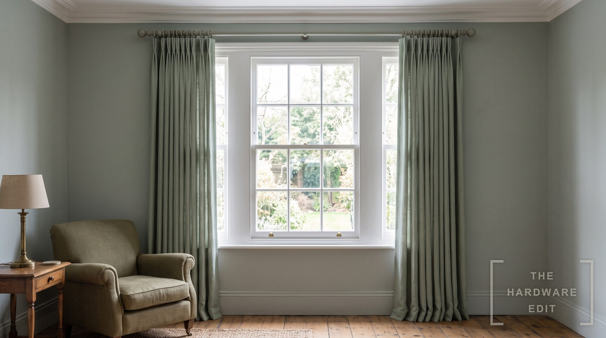 Cameron Fuller wooden curtain pole in Ash, room scene (AI colour visualisation)