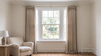 Cameron Fuller wooden curtain pole in Chalk, room scene (AI colour visualisation)