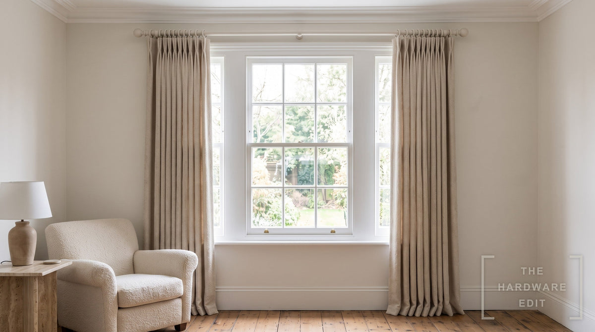 Cameron Fuller wooden curtain pole in Chalk, room scene (AI colour visualisation)