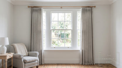 Cameron Fuller wooden curtain pole in Light Oak, room scene (AI colour visualisation)