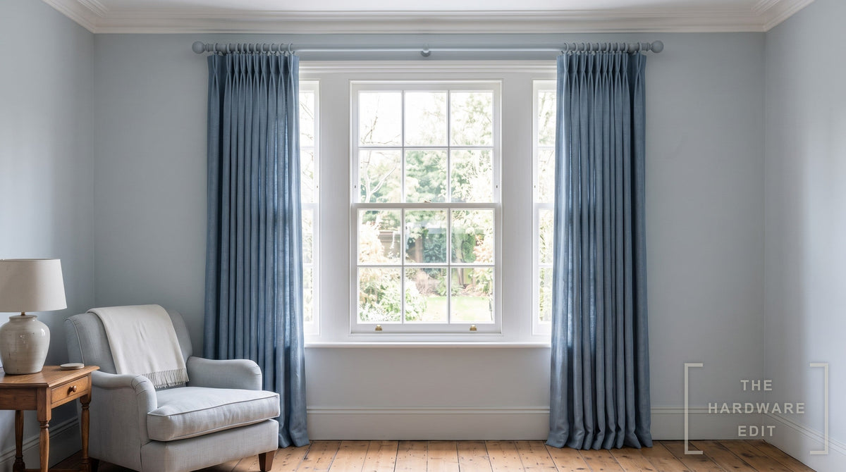 Cameron Fuller wooden curtain pole in Nimbus, room scene (AI colour visualisation)
