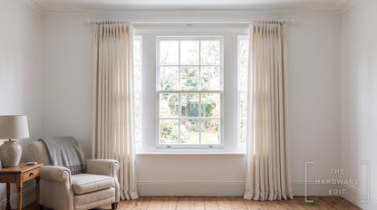Cameron Fuller wooden curtain pole in White, room scene (AI colour visualisation)