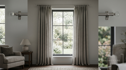 Hallis Neo pole in stainless steel dressing a living-room window
