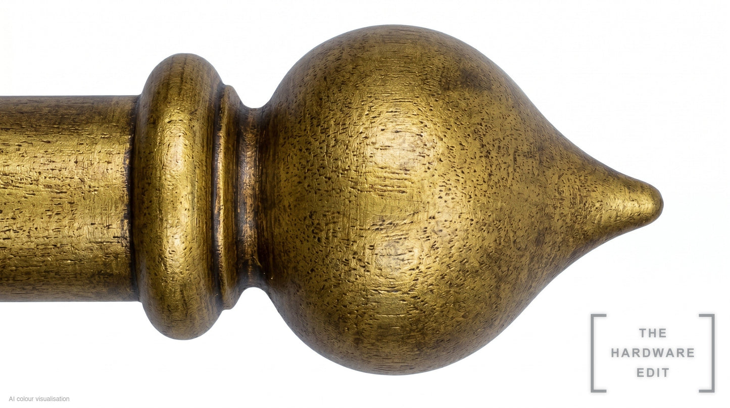 Peardrop finial – Antique Gilded (AI colour visualisation)