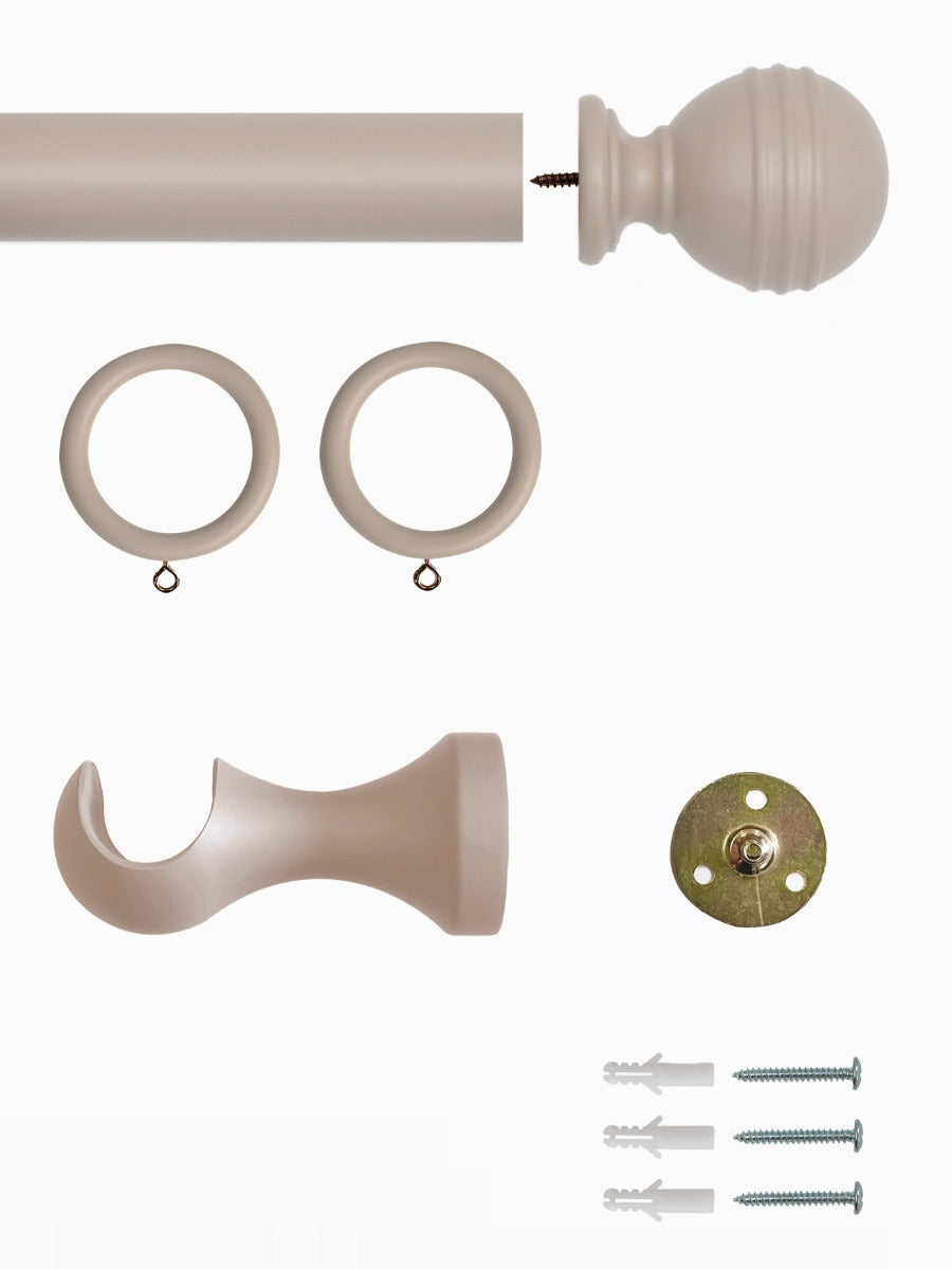 Laura Ashley Ribbed Ball 35mm Wooden Curtain Pole, Truffle